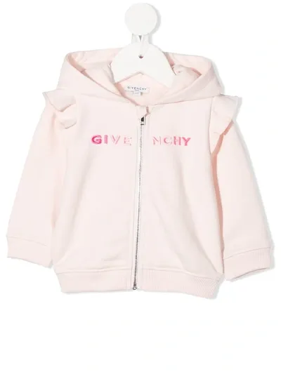 Givenchy Babies' Logo Embroidered Zip-front Hoodie In Pink