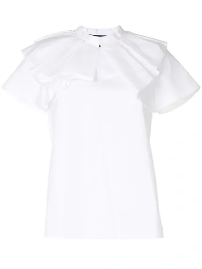 Paule Ka Ruffle-neck Short-sleeve Top In White