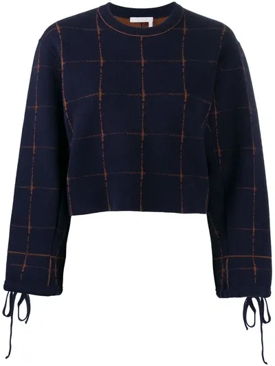 Chloé Check Intarsia-knit Cropped Jumper In Blue