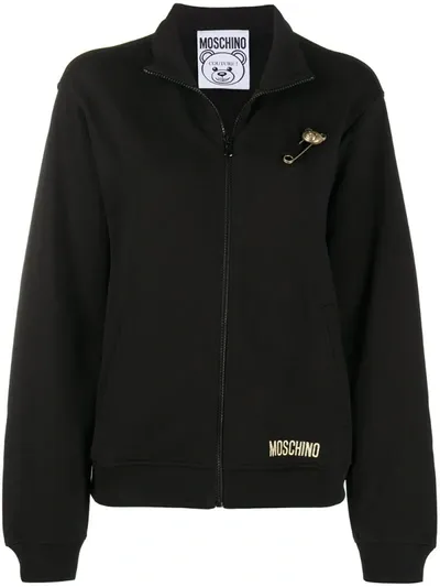 Moschino Cotton Sweatshirt Teddy Bear Safety Pin In Black