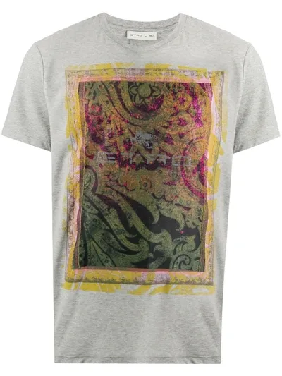 Etro Paisley Logo Print T-shirt In Grey