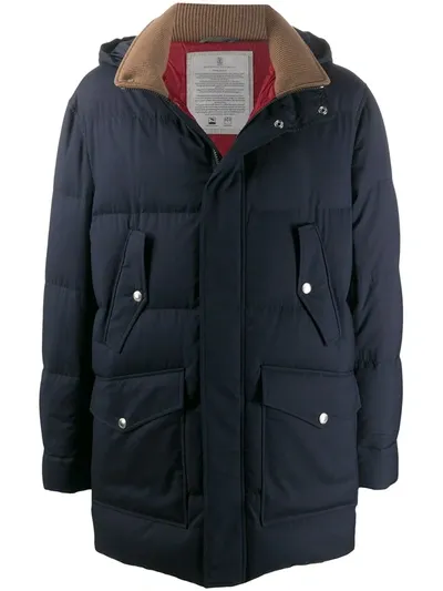 Brunello Cucinelli Hooded Padded Jacket In Blue