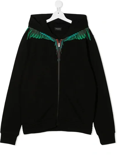 Marcelo Burlon County Of Milan Kids' Wings Zipped Front Hoodie In Black