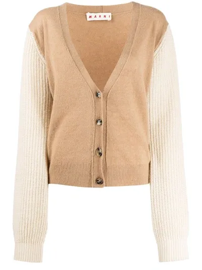 Marni Tan Cashmere Contrast Sleeve Cardigan In Azamat