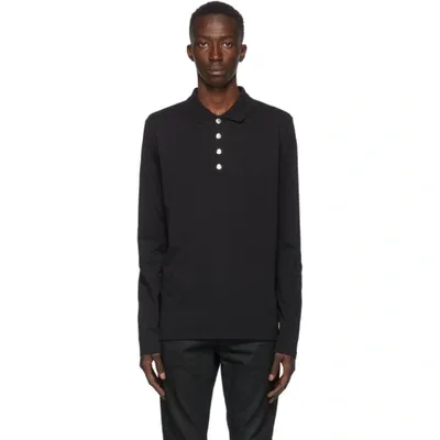 Balmain Applied-logo Long-sleeved Cotton-jersey Polo Shirt In Black