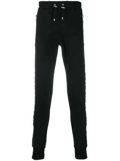 Balmain Ribbed-panel Slim-fit Jersey Track Pants In Black