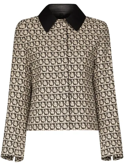 Ferragamo Gancini Monogram-print Jacket In Black