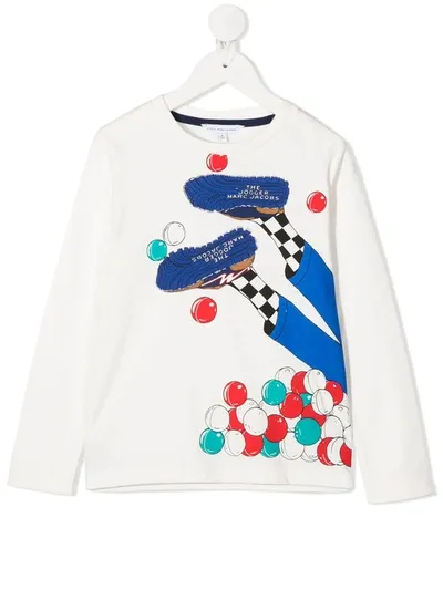 Little Marc Jacobs Kids' Graphic Print Long-sleeve Top In White