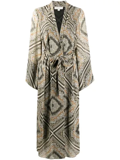 Michael Michael Kors Paisley-print Belted Coat In Brown