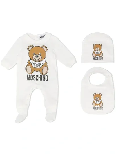 Moschino Babies' Cotton Interlock Romper, Hat & Bib In White