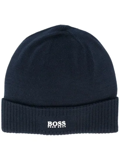 Hugo Boss Babies' Embroidered Logo Beanie In Blue