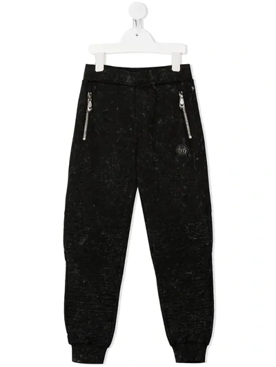 Philipp Plein Junior Kids' Distressed-print Sweatpants In Black