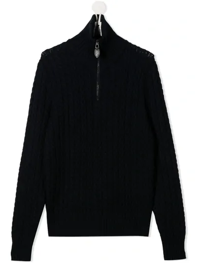 Lanvin Enfant Kids' Roll Neck Zipped Sweater In Blue