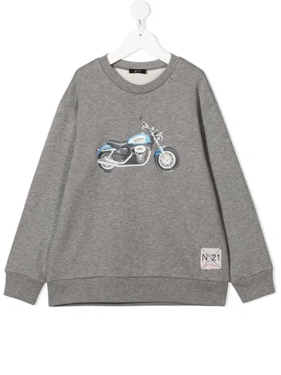 N°21 Teen Motorcycle Print Sweatshirt In Grey