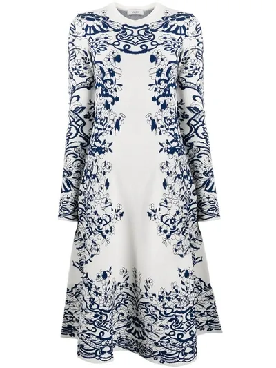 Valentino Knitted Floral Print Dress In White