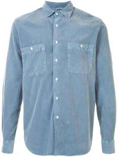 Aspesi Longsleeved Corduroy Cotton Shirt In Blue