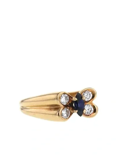 Pre-owned Van Cleef & Arpels 1980s  Yellow Gold Butterfly Sapphire And Diamond Ring In Gold,white,blue