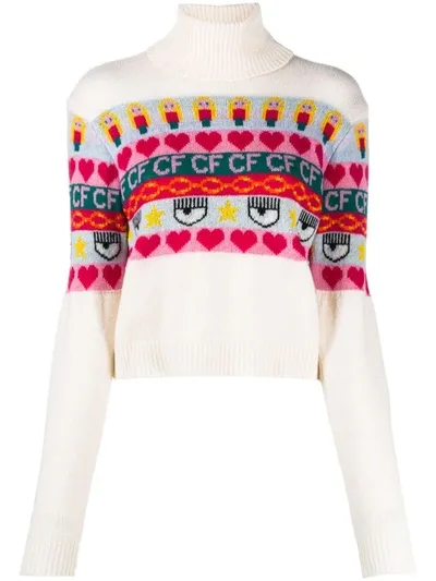 Chiara Ferragni Logo Embroidered Roll-neck Jumper In Neutrals