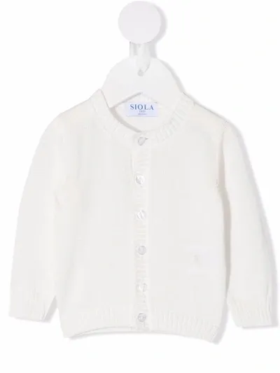 Siola Babies' Button-up Round-neck Cardigan In White