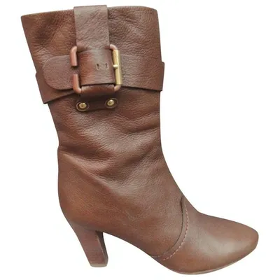 Pre-owned Chloé Leather Ankle Boots In Brown