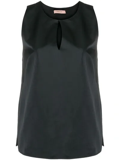 Twinset Keyhole Sleeveless Blouse In Black