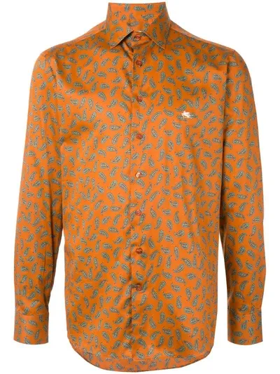 Etro Camicia In Cotone Con Stampa Paisley In Arancione