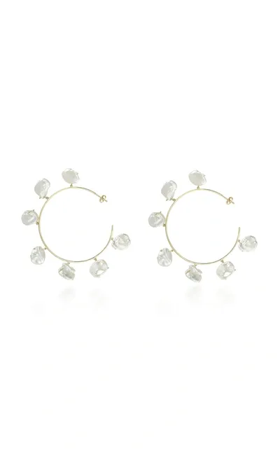 Charms Company Pearls Of Joy Large 14k Yellow-gold Hoop Earrings In White