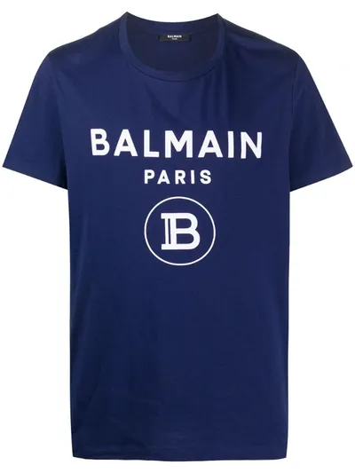 Balmain Logo-print Cotton T-shirt In Blue