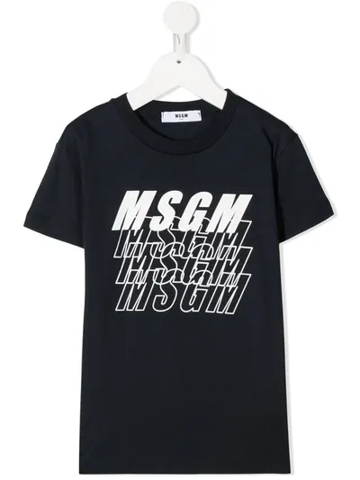 Msgm Kids' Logo Print T-shirt In Blue