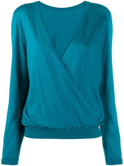 Twinset Wrap Front V-neck Jumper In Blue