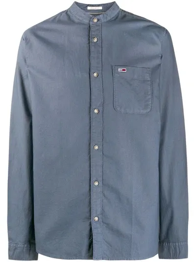 Tommy Hilfiger Band-collar Logo Shirt In Blue