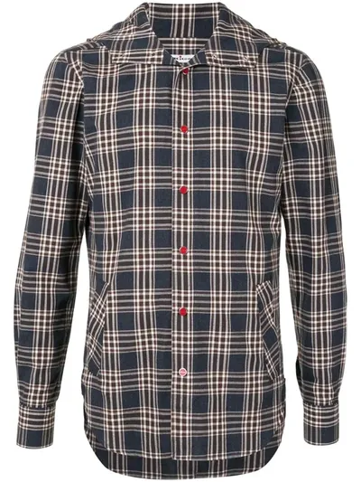 Kiton Hooded Check Print Shirt In Brown