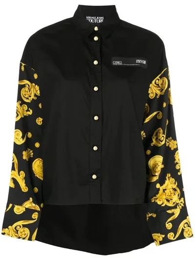 Versace Jeans Couture Black Cotton Shirt With Baroque Print Insert