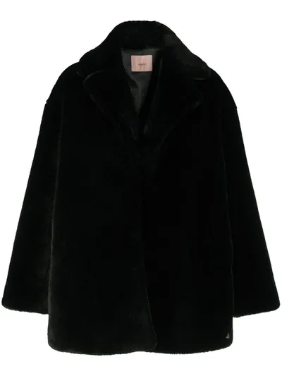 Twinset Faux Fur Single-breasted Coat In Black