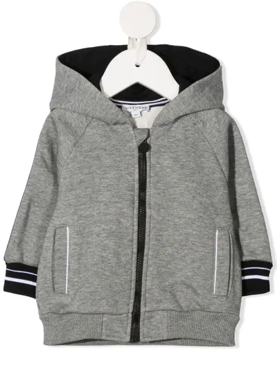 Givenchy Babies' Sleeve Stripe Cotton Hoodie In Grey