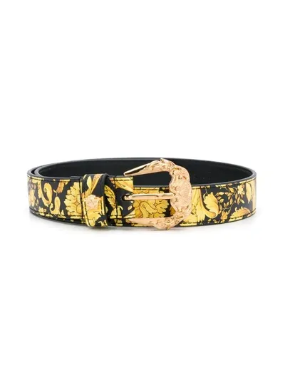 Young Versace Kids' Engraved Buckle Belt In Black