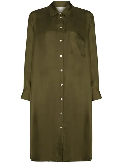 Asceno Oxford Olive Silk Twill Shirt Dress In Green