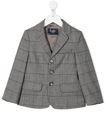 Il Gufo Kids' Checked Single-breasted Blazer In Grey