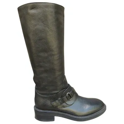 Pre-owned Sartore Leather Riding Boots In Black