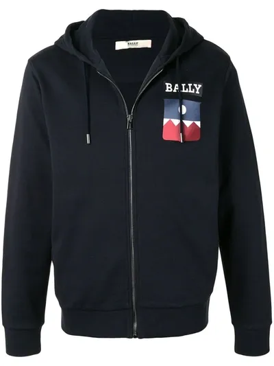 Bally Chest-logo Zip-up Hoodie In Blue