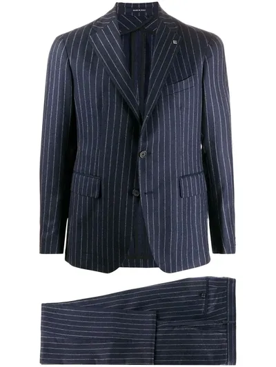 Tagliatore Fitted Pinstriped Suit In Blue