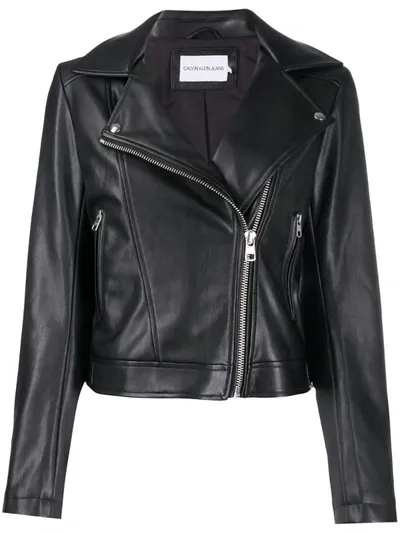 Calvin Klein Jeans Est.1978 Faux Leather Biker Jacket In Black