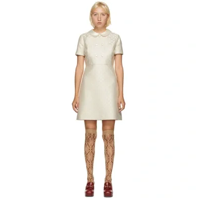 Gucci Embroidered Gg Supreme Mini Dress In Gardenia Silver