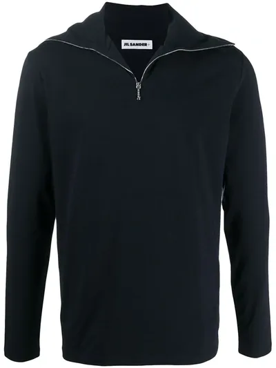 Jil Sander Half Zipped Jumper In Blue