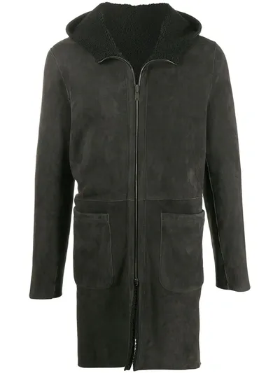 Salvatore Santoro Suede-effect Hooded Coat In Grey