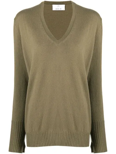 Allude Loose-fit V-neck Jumper In Green