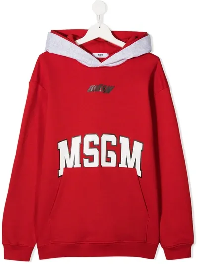 Msgm Teen Logo Print Hoodie In Red