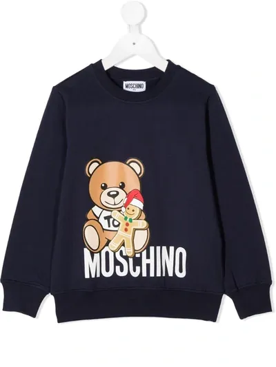 Moschino Kids' Teddy Gingerbread Sweatshirt In Blue