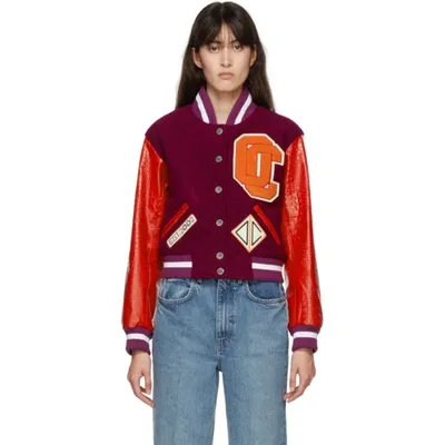 Opening Ceremony Contrasting Sleeves Cropped Varsity Jacket In Purple