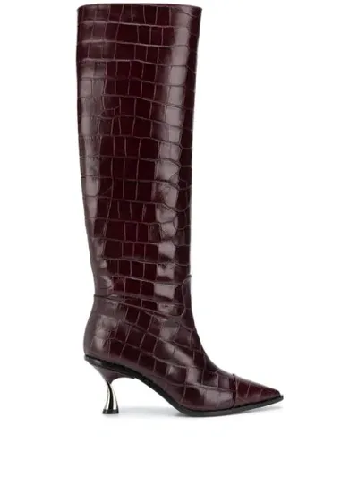 Casadei Crocodile-effect Knee-high Boots In Red